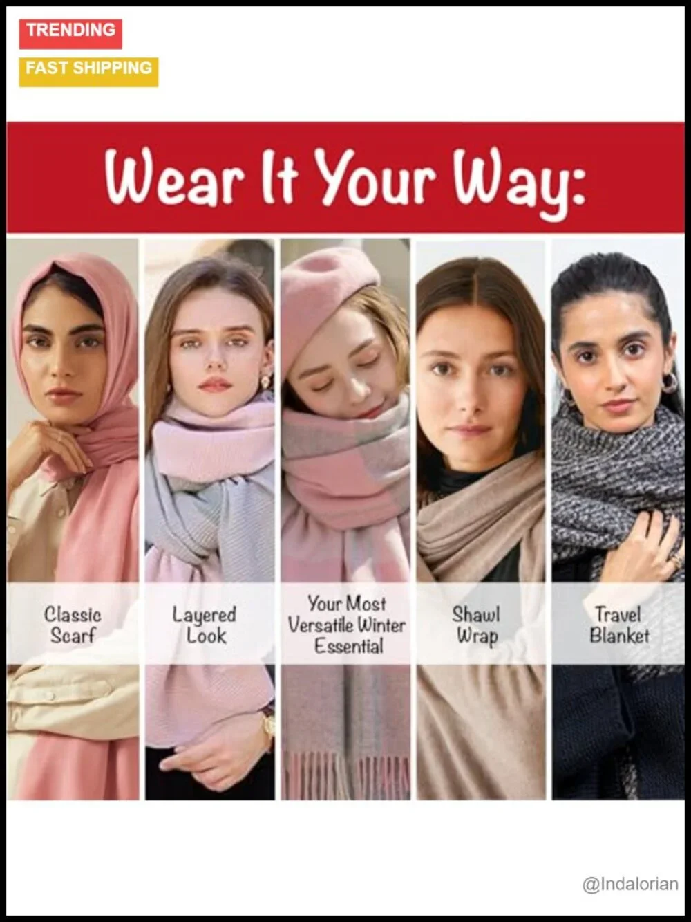 Reversible Winter Scarf Cashmere-Like Softness Warm Wrap Shawl
